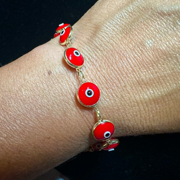 Gold over Sterling Silver Evil Eye Bracelet - Picture 6 of 6